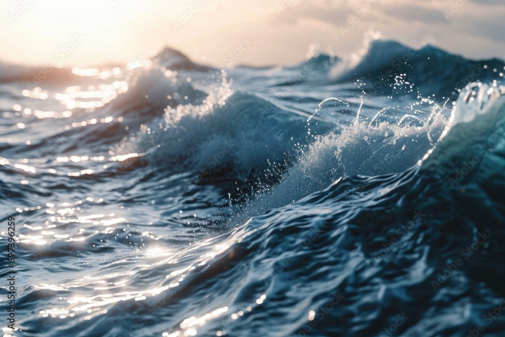 Poster A detailed view of a wave in the ocean. Perfect for ocean-themed projects or to add a dynamic touch to any design