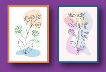A set of drawings with abstract plants for wall decoration. Templates for interior design. A collection for posters, covers, prints and creative ideas