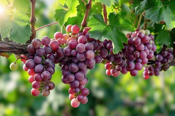 Fototapeta premium A bunch of grapes hanging from a vine. Suitable for wine-related content or nature-themed designs