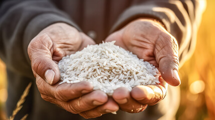 Strong hands cradle freshly peeled rice