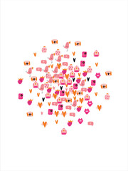 Bright frame background with Valentine's Day elements. Blank postcard, invitation to a holiday, wedding. Doodle. Vector illustration.