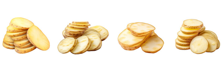 Set of sliced potato isolated on white or transparent background