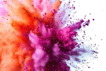 A vibrant and colorful powder explosion in shades of pink and orange on a clean white background. Perfect for adding a burst of energy and excitement to your designs or projects