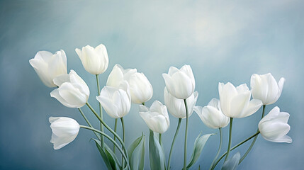 Elegant White Tulips with a Subtle Blue Backdrop, Background, White and white flowers