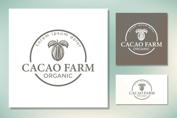 Cacao farm cocoa logo design organic fruit with leaf emblem badge style
