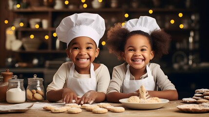 Two young chefs enjoying making cookies in the kitchen