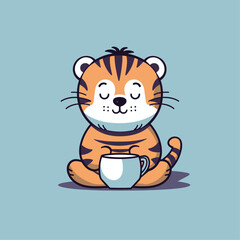 animal cartoon Character Making a cup of tea