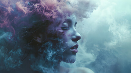 Surreal Portrait of Woman with Colorful Smoke Art