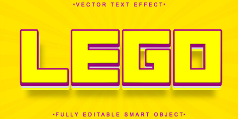 Cartoon Kids Toys Yellow Lego Vector Fully Editable Smart Object Text Effect - obrazy, fototapety, plakaty