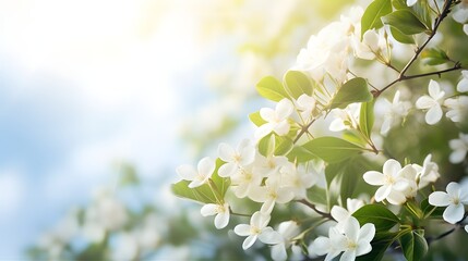 White jasmine flowers with a bokeh blurred background