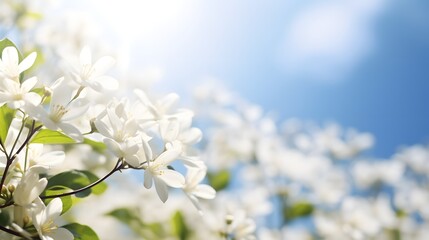 White jasmine flowers with a bokeh blurred background