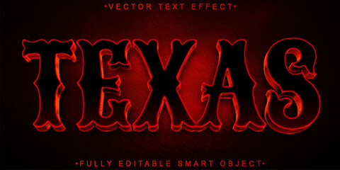 Dark Red Western Texas Vector Fully Editable Smart Object Text Effect - obrazy, fototapety, plakaty