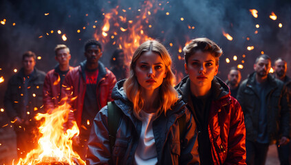 Young people rioting on the streets.