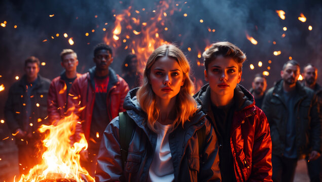 Young people rioting on the streets.