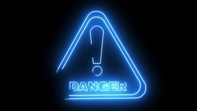 Animated danger warning sign icon with a glowing neon effect