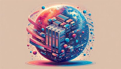 Abstract Apache Spark technology with retro 90s design elements for professional stock catalog.