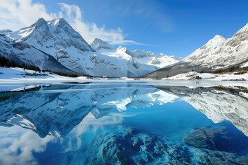 Fototapeta na wymiar Serene Mountain Lake Landscape in Winter