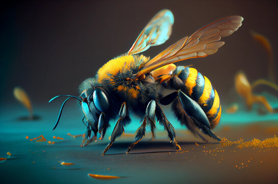 Bee Big Close-ups. Generative AI,