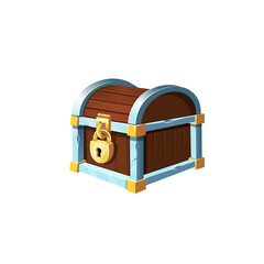 Closed wooden chest with golden padlock. Vector cartoon illustration.