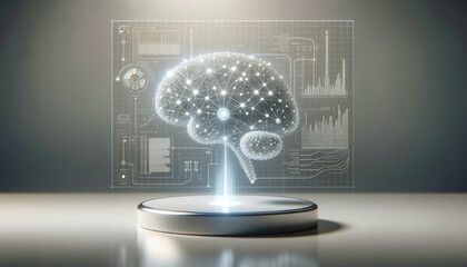 AI Data Analysis: Sleek 3D graph structure with glowing data flow on polished surface
