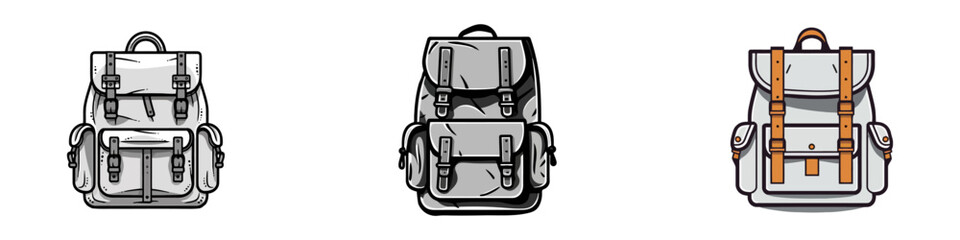 Set of Backpack bag flat sketch fashion illustration drawing template mock up, Backpack cad drawing