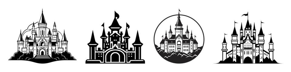 Fototapeta premium Vector medieval castles icon, detailed logo set isolated on white background.