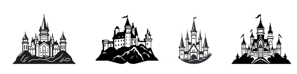 Fototapeta premium Vector medieval castles icon, detailed logo set isolated on white background.