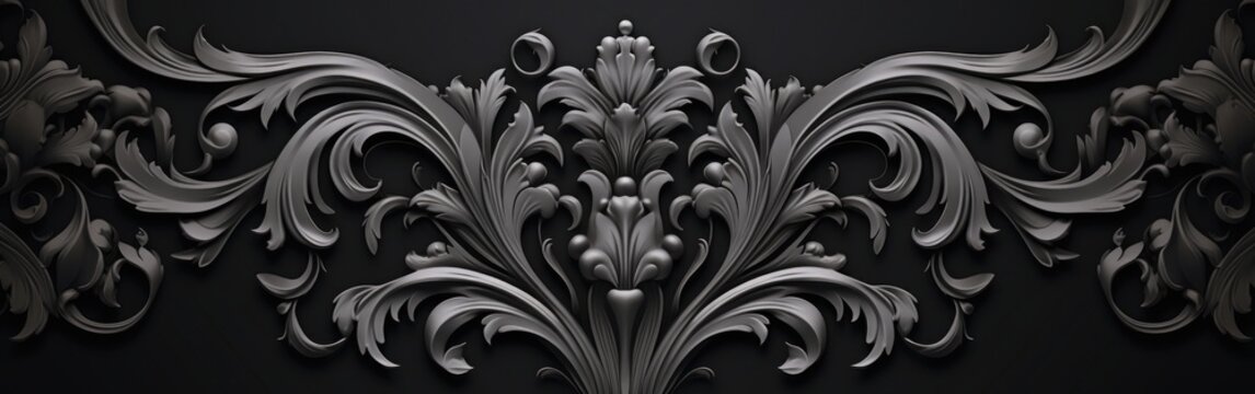 Silver damask pattern on black background