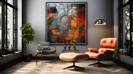 Modern Living Room Interior Design with Wall Art - obrazy, fototapety, plakaty