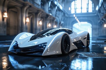 A hyper realistic futuristic sports car.