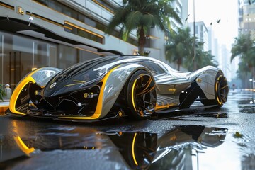 A hyper realistic futuristic sports car.