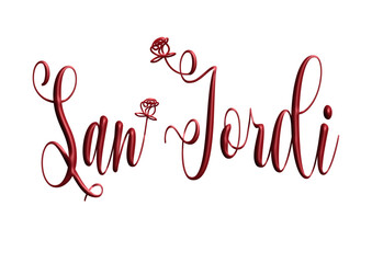 San Jordi -  Valentine's Day, three-dimensional writing, written in Catelan, red color, holiday vector graphics, suitable for greeting card, message, banner, icon	
