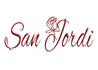 San Jordi -  Valentine's Day, three-dimensional writing, written in Catelan, red color, holiday vector graphics, suitable for greeting card, message, banner, icon	