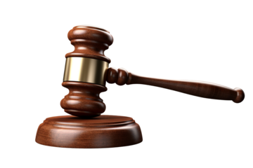 Wooden brown judge gavel, decision glossy mallet for court verdict.