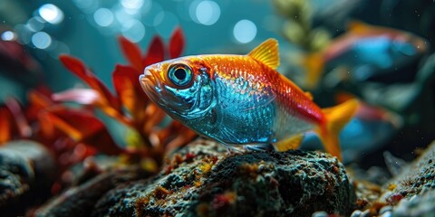Obraz na płótnie Canvas Tetra GloFish Aquarium Display - Lively Colors in Underwater Life 