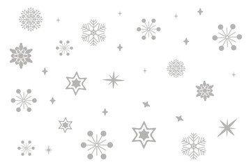 Silver and grey glitter snowflakes border falling on white background. Luxury Christmas garland frame. Winter ornament for packaging, card, banner
