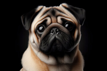 Obraz premium a Pug dog isolated on black background. ai generative