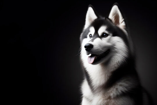 a Siberian Husky dog isolated on black background. ai generative