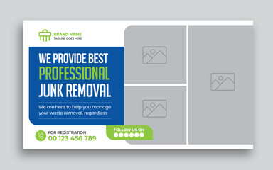 Junk Removal youtube thumbnail and web banner template design, garbage web banner template
