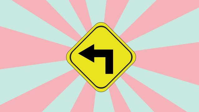 Animation of the left turn traffic sign icon with a rotating background