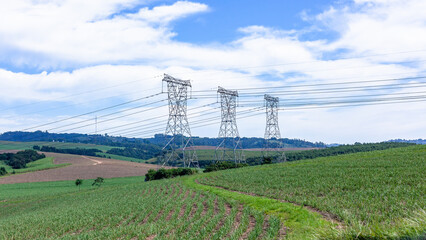 Electricity Towers Cables Countryside Energy Transportation Infrastructures.