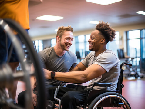 Inclusive Fitness: Personal Trainer Assisting Client with Physical Disability