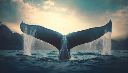 big whale in the sea. Generative AI, - obrazy, fototapety, plakaty