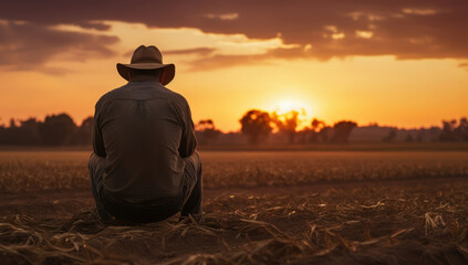 Agricultural man farming rural sunset crop countryside farmer male wheat summer person nature field
