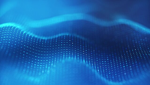 A captivating display of blue light waves that move and glow in the dark. An abstract and artistic animation of luminous patterns and shapes.