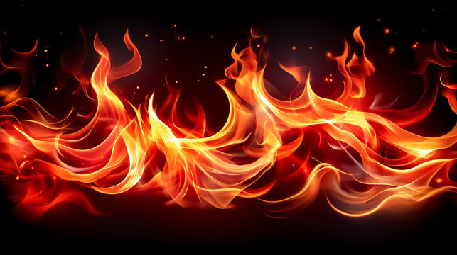 Fire flames on black background. Abstract blaze fire flame texture background.