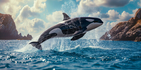 Jumping killer whale out of water
