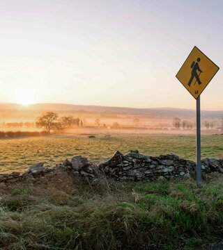 Hiking Sign in Irish Landscape