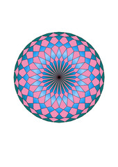 Rosette made of a variety of symmetrically arranged, predominantly colored elements, modern abstract design, mandala