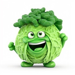 Head of cabbage, funny cute cartoon 3d illustration on white background, creative avatar